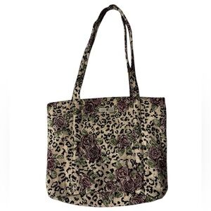 Leopard Print Red Rose Tapestry Tote Bag Silver Hardware by Isabell’s Journey